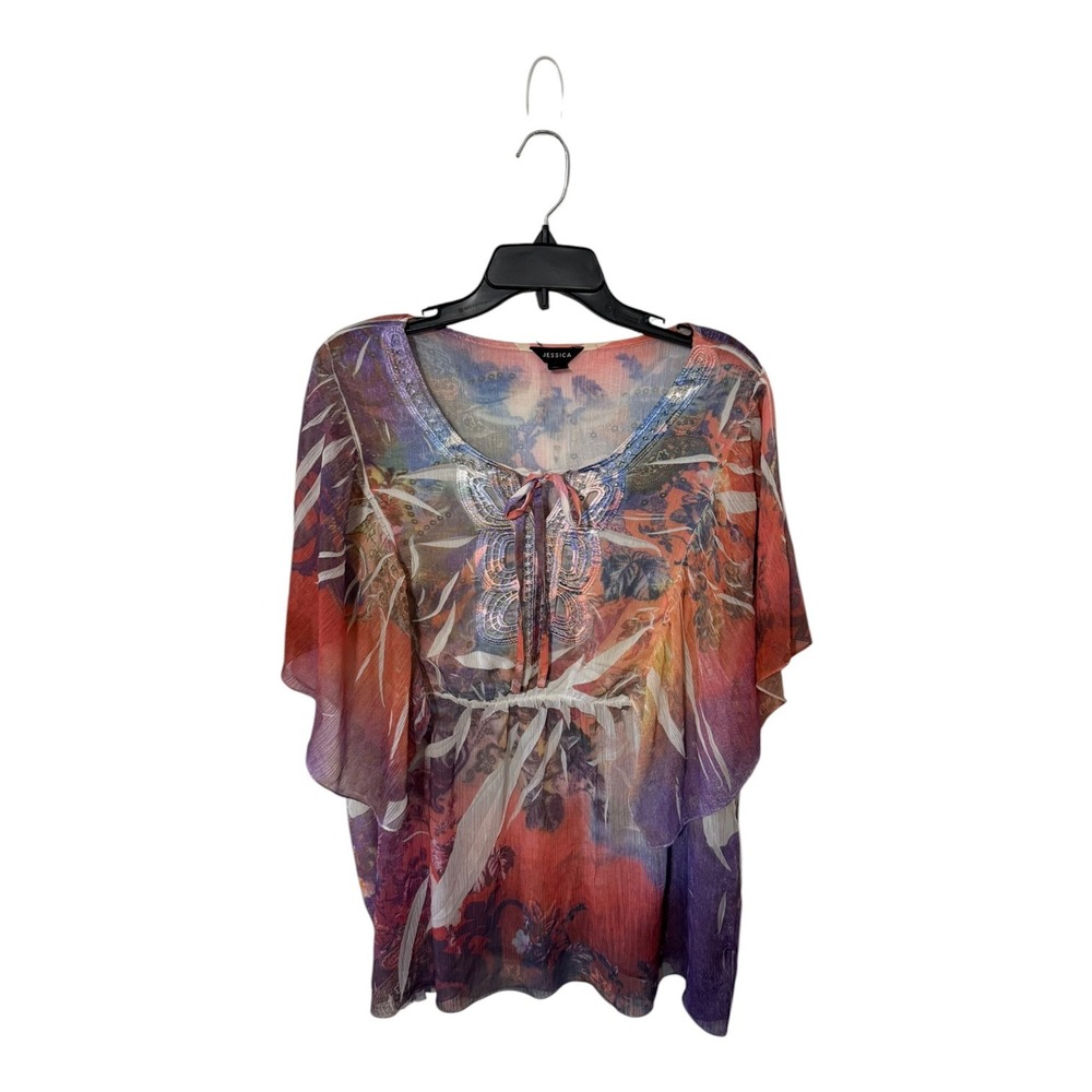 Jessica Image Women Plus 2X 22W Abstract Floral Chiffon Butterfly Sleeve Blouse